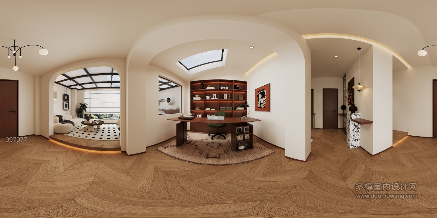 现代二楼起居室全景