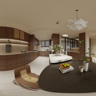 现代 中古风 餐厅 全景