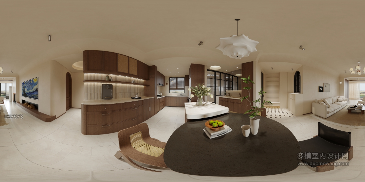 现代 中古风 餐厅 全景