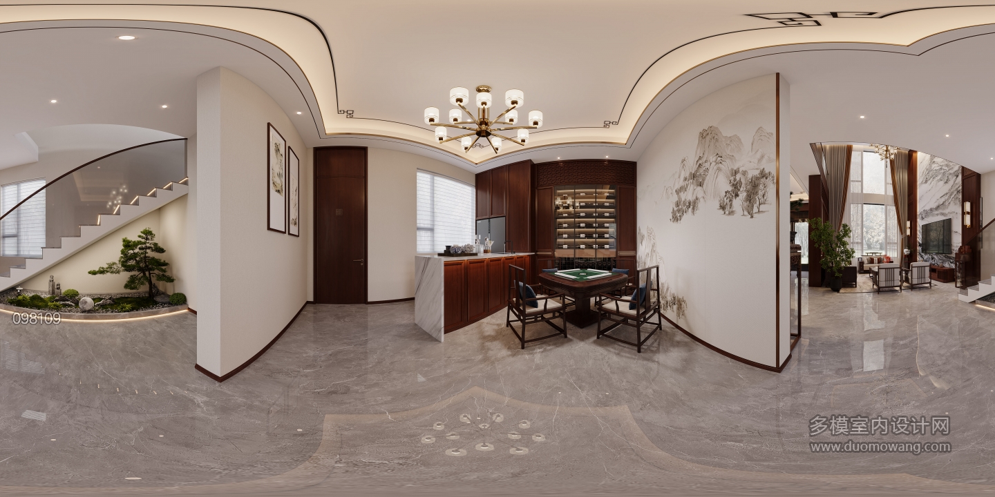 中式麻将室全景