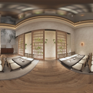 新中式大厅榻榻米全景_