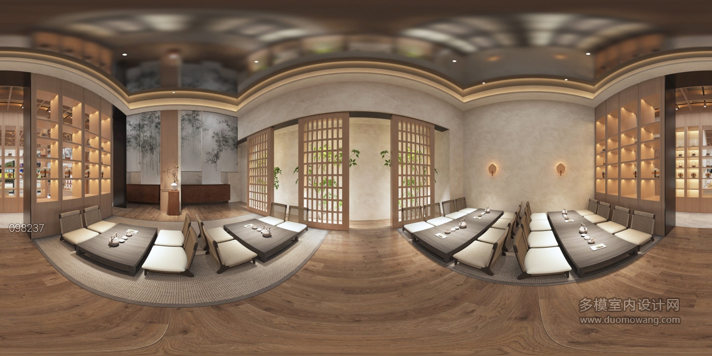 新中式大厅榻榻米全景_