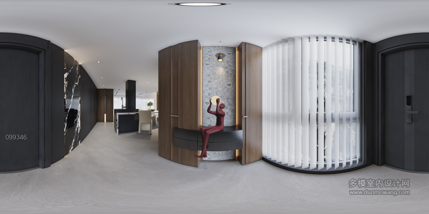 现代别墅一楼门厅全景