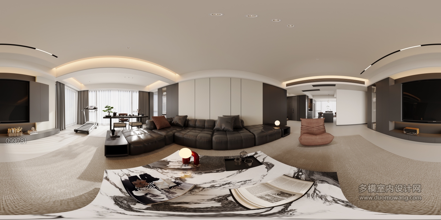 意式极简客厅全景