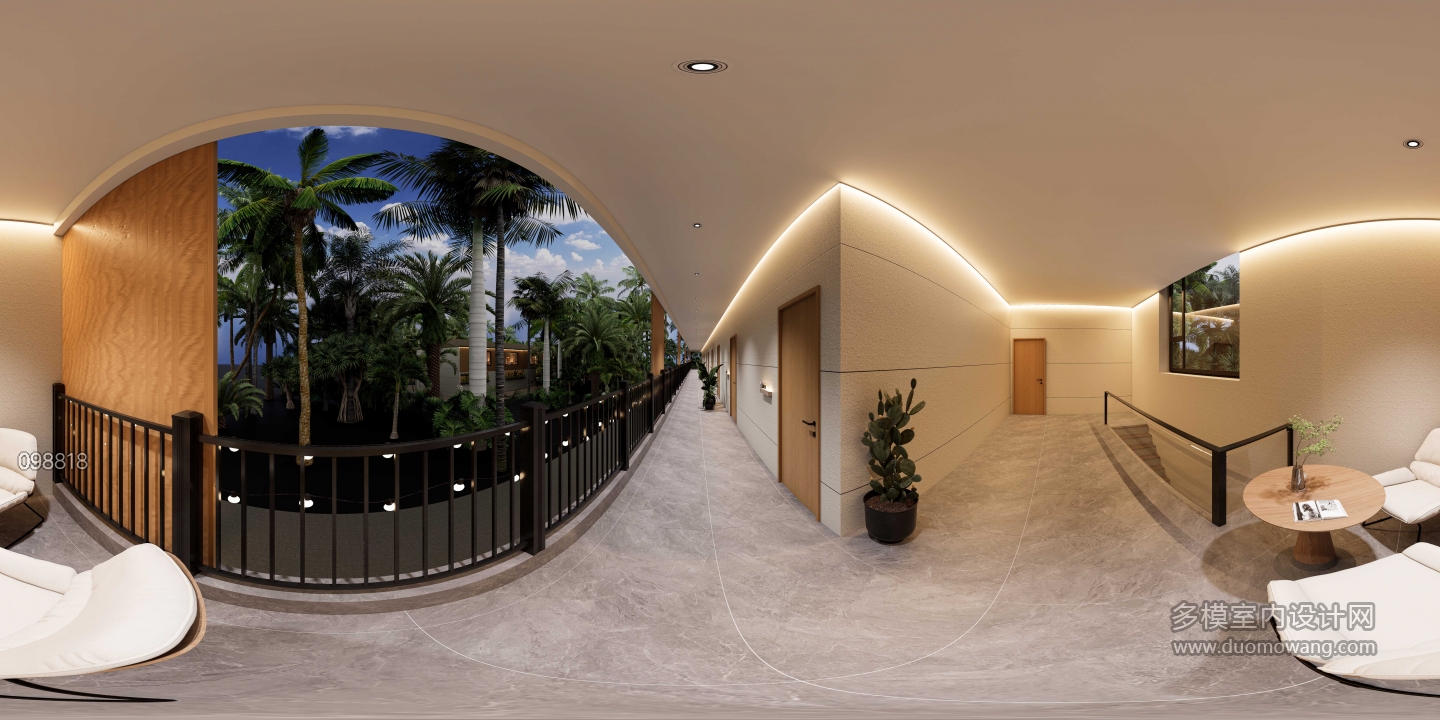 现代酒店过道全景