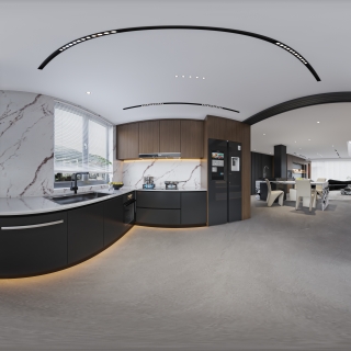 现代别墅一楼厨房全景