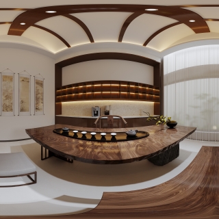 现代负一茶室全景