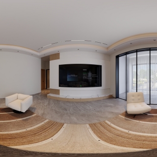 现代原木二楼客厅