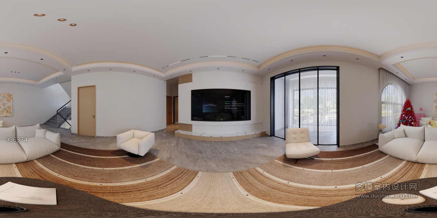 现代原木二楼客厅