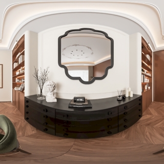 现代负一层餐厅全景