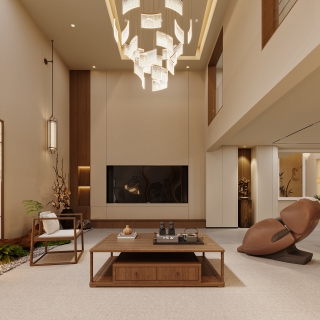 新中式负二电视背景特写