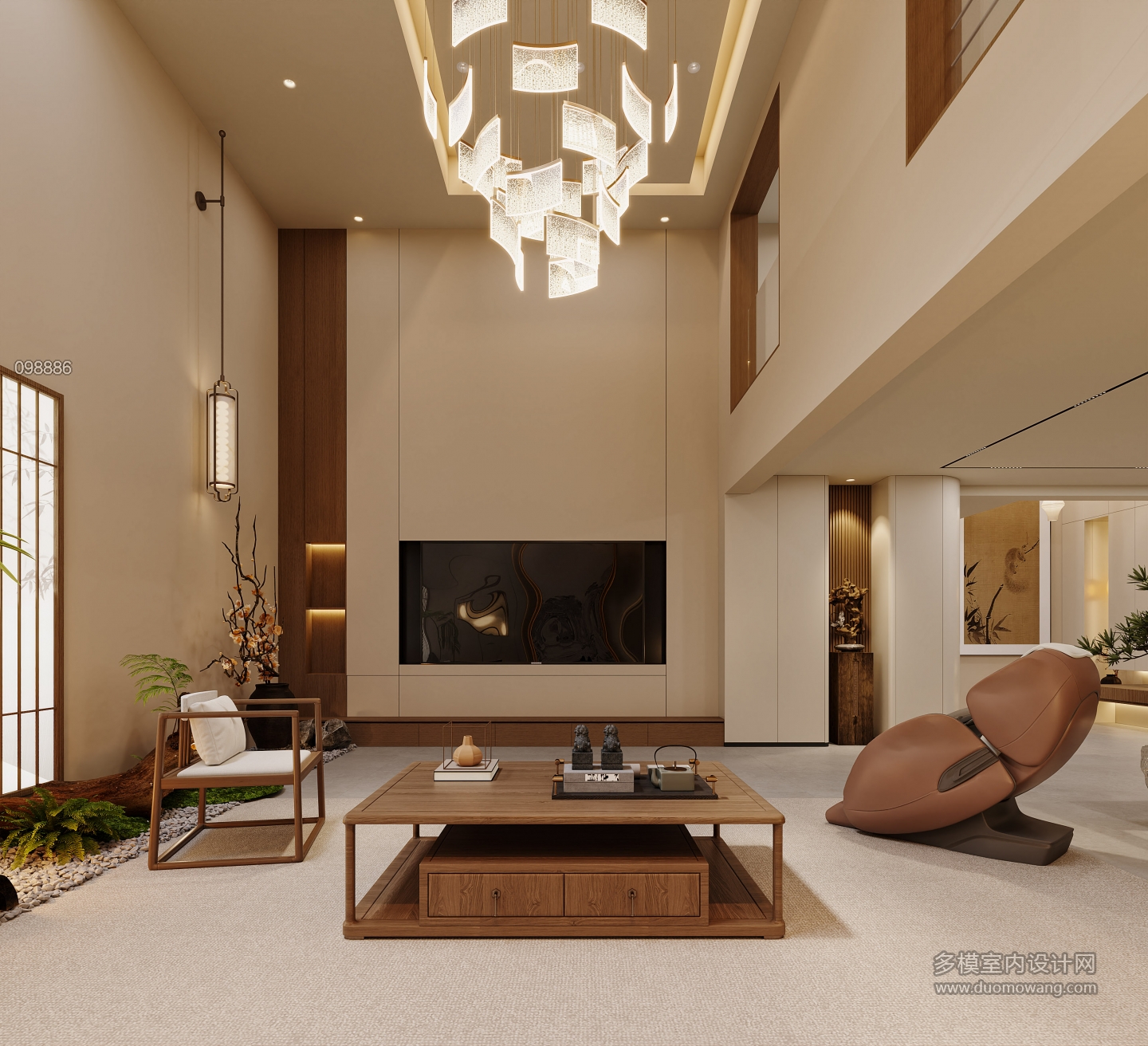 新中式负二电视背景特写