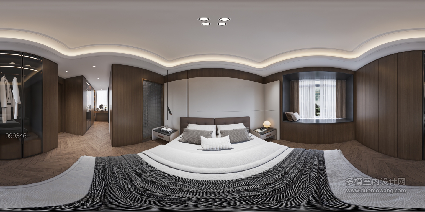 现代别墅二楼主卧室全景
