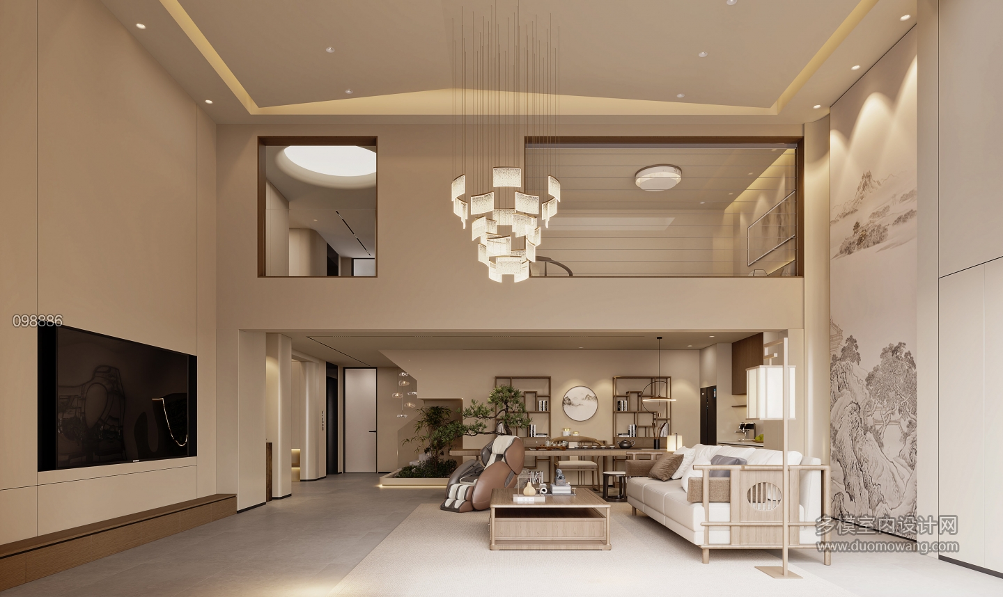 新中式负二大厅特写