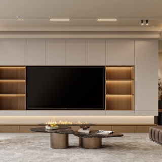 新中式一层电视背景特写