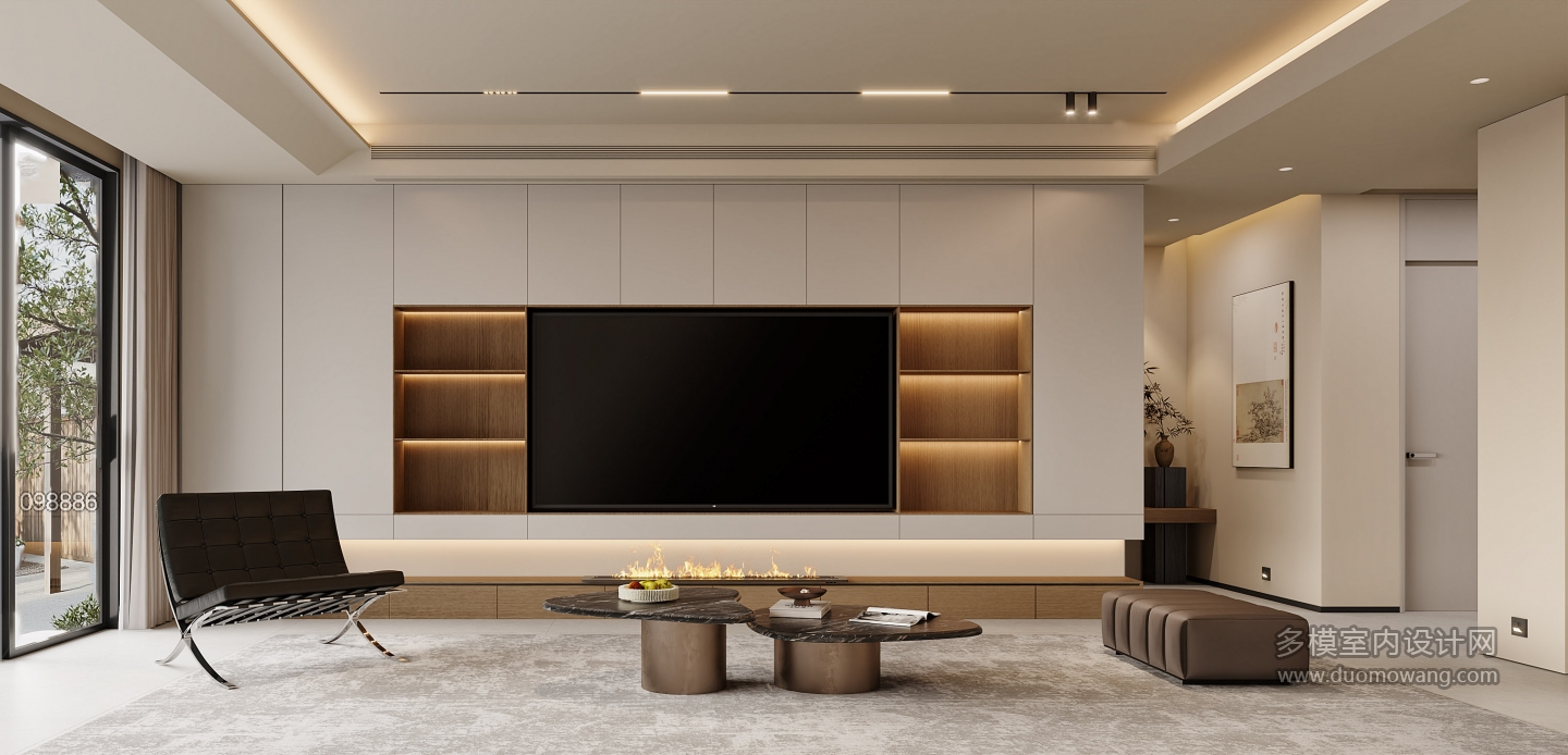 新中式一层电视背景特写