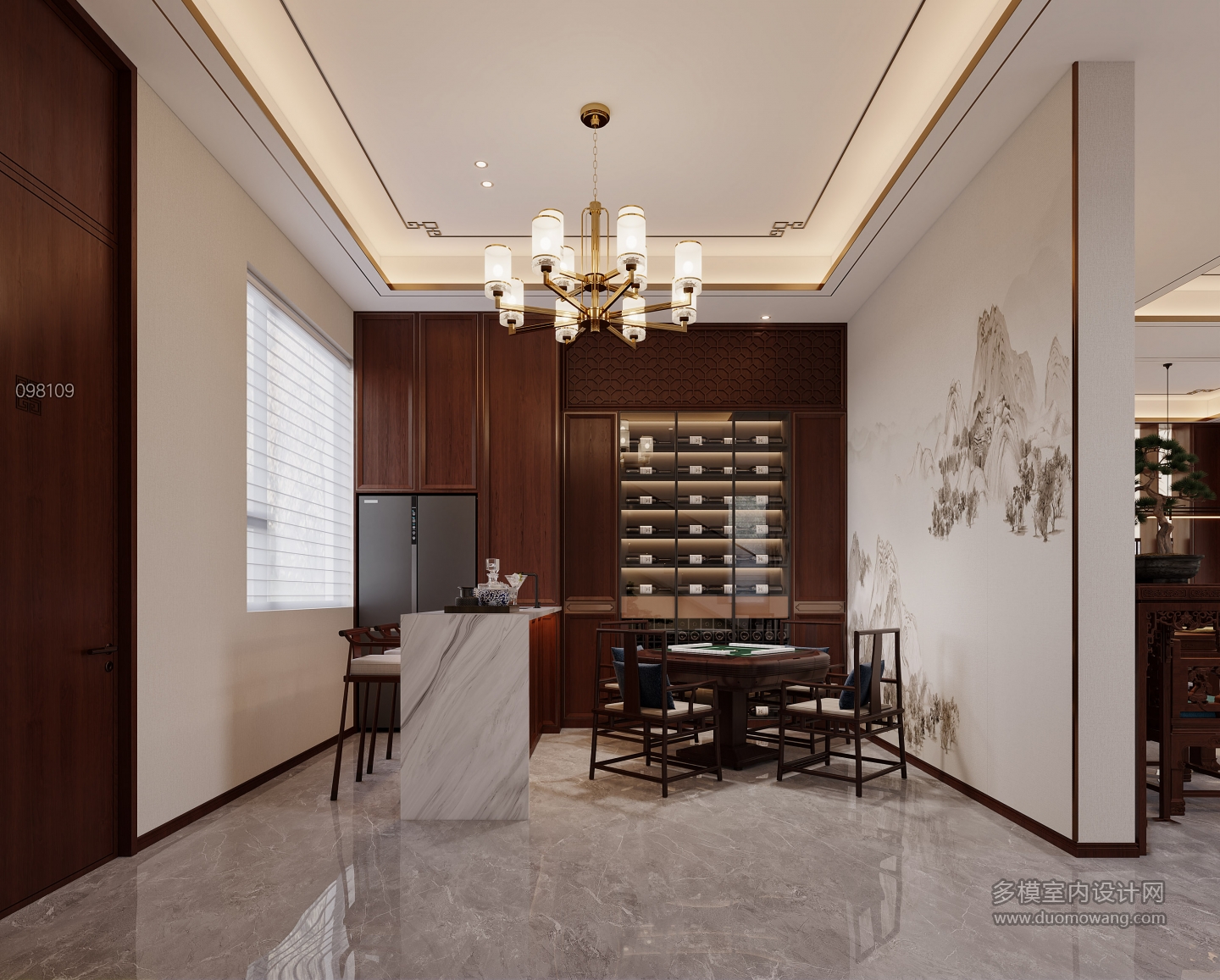 中式麻将室特写