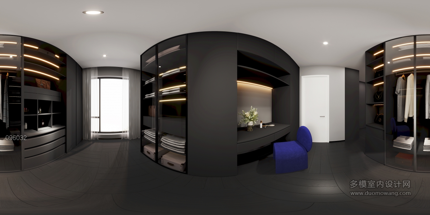 2楼衣帽间全景现代极简风格
