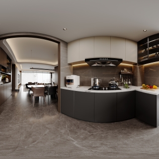 意式客餐厅_全景厨房