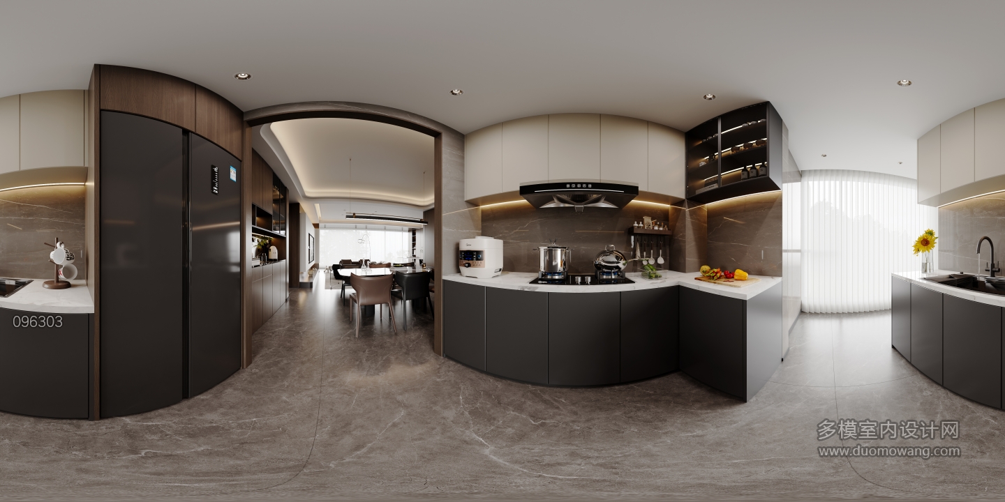 意式客餐厅_全景厨房