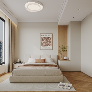 奶油原木卧室特写