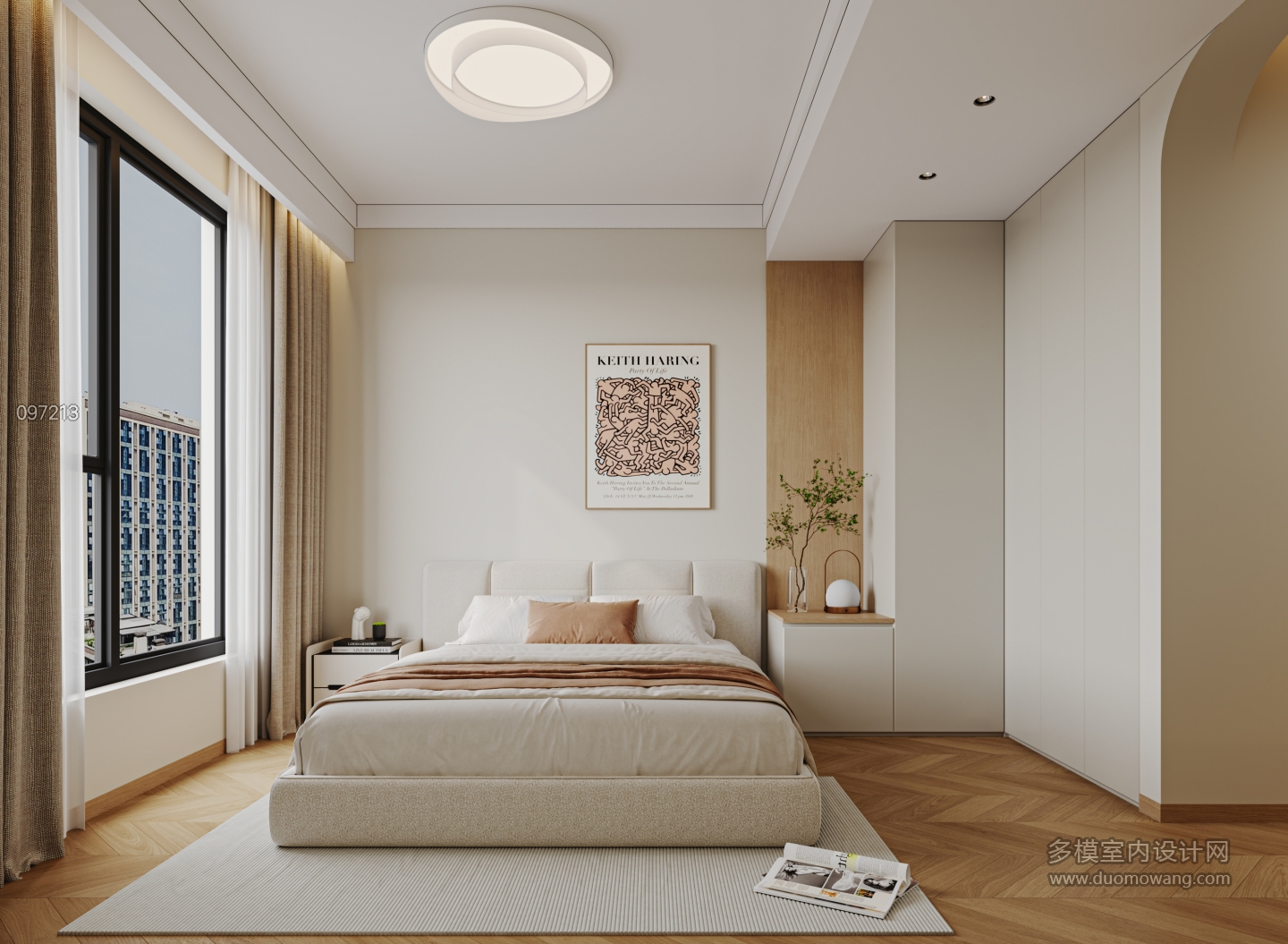 奶油原木卧室特写