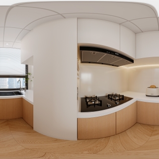 奶油风 厨房全景