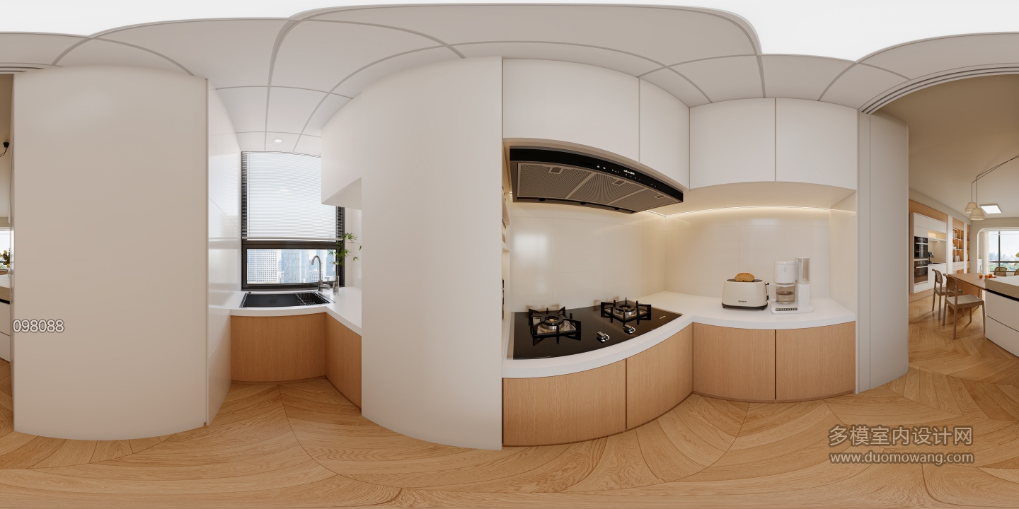 奶油风 厨房全景