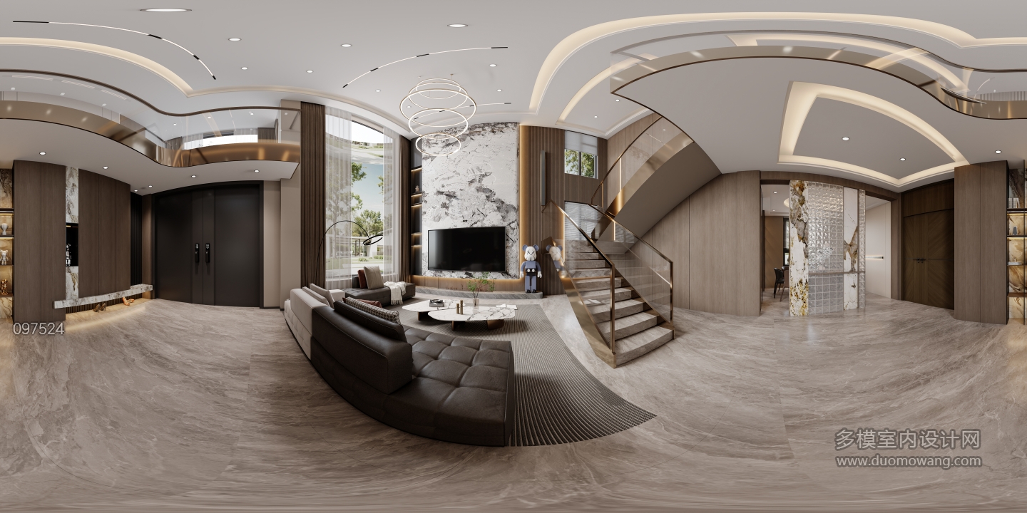 意式自建别墅1楼 客厅全景