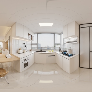 原木奶油风厨房全景