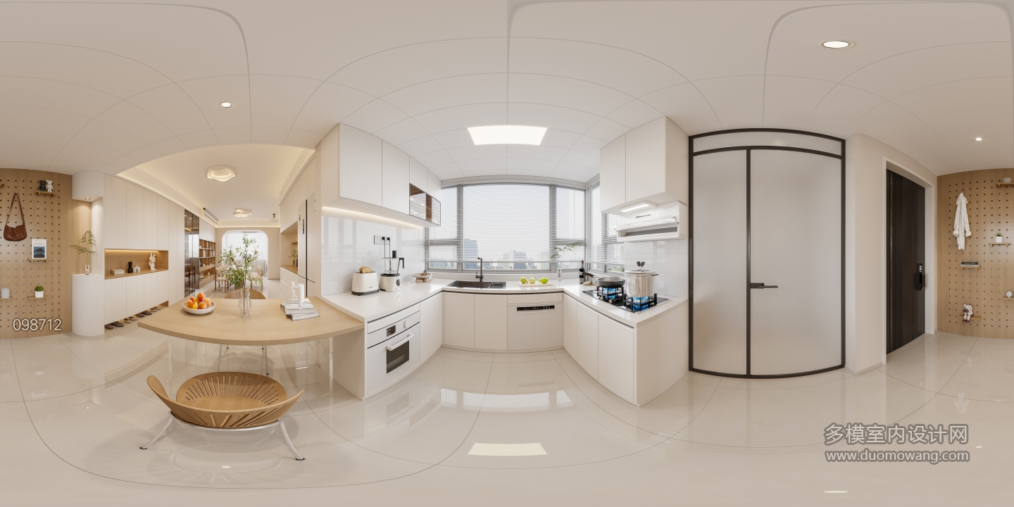 原木奶油风厨房全景