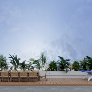 现代1号楼顶楼聚餐区