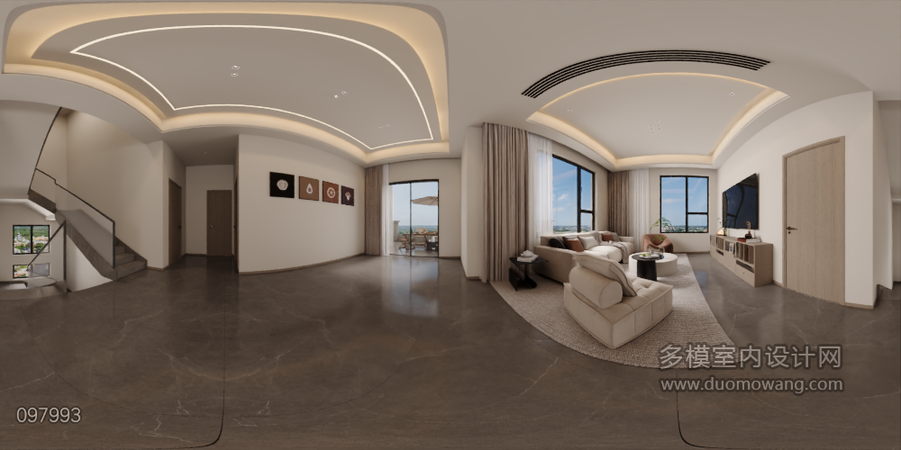 现代三层客厅全景