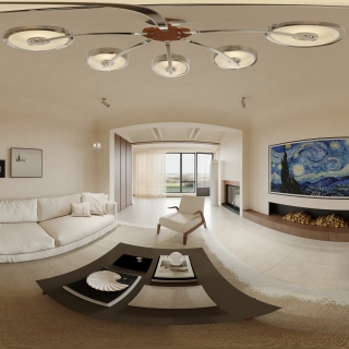 现代 中古风 客厅 全景