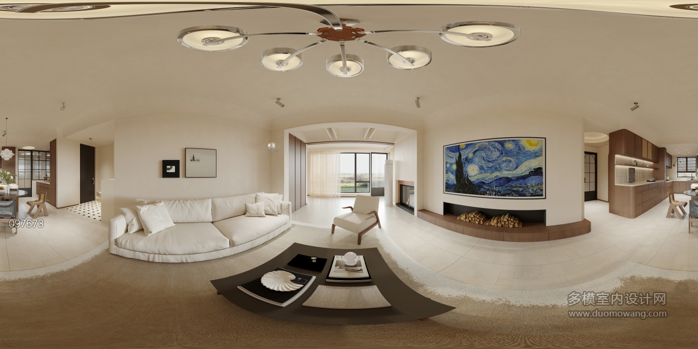 现代 中古风 客厅 全景