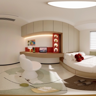 一楼榻榻米全景现代极简风格