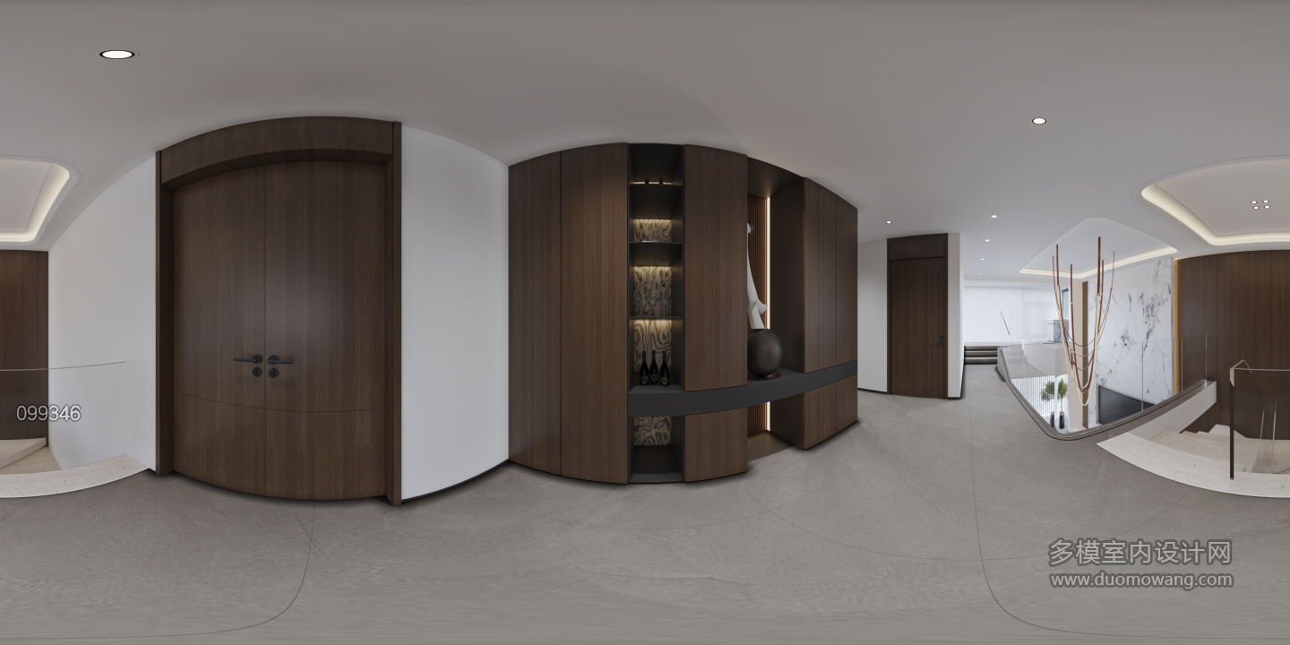 现代别墅二楼公区全景