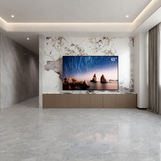 现代一号楼十层客厅电视墙特写