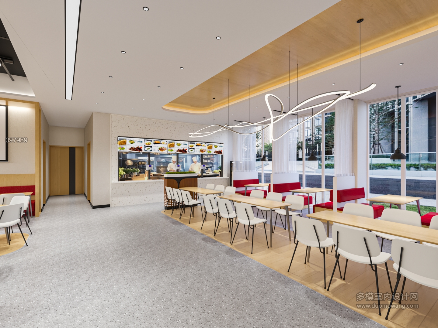 现代办公一楼食堂单张3