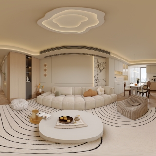 原木奶油风 客厅全景