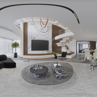 现代别墅一楼客厅全景