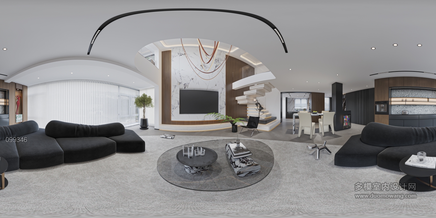 现代别墅一楼客厅全景