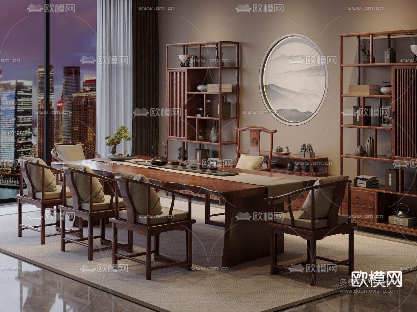 新中式茶桌椅 茶台 博古架3d模型 ID-15133435