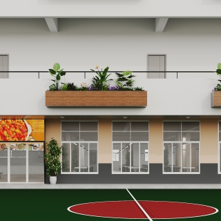 现代高中食堂走廊