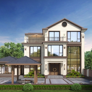 新中式自建房正面透视
