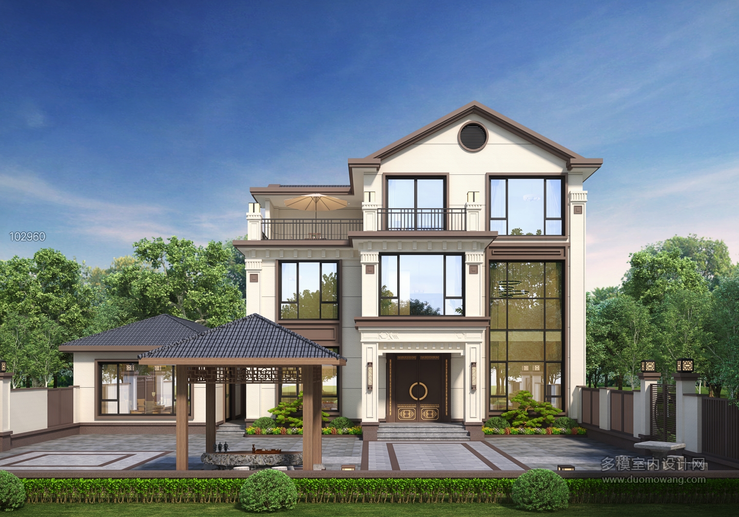 新中式自建房正面透视
