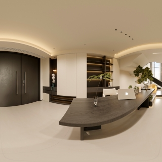 现代极简一层书房全景
