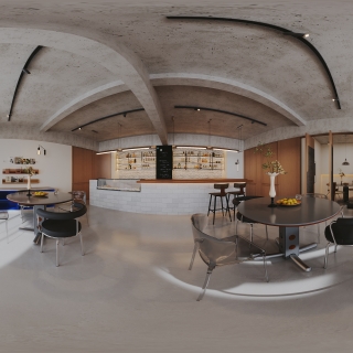 现代咖啡店公共区域全景
