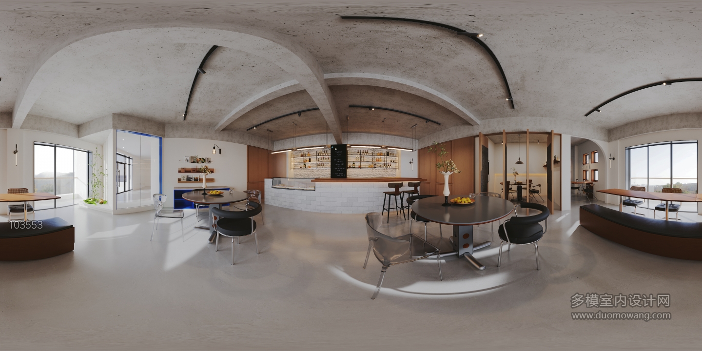 现代咖啡店公共区域全景