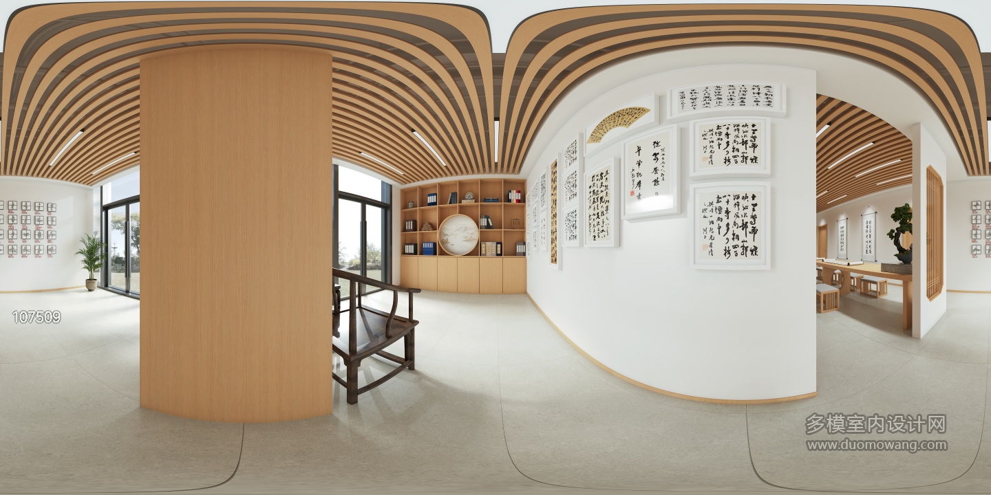现代书法班门厅（格栅）全景